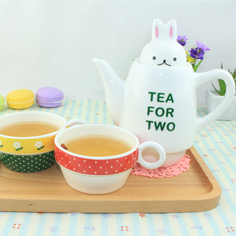 创意可爱 兔子茶壶套装 茶具套杯 一壶二杯整套出 陶瓷茶壶 zakka