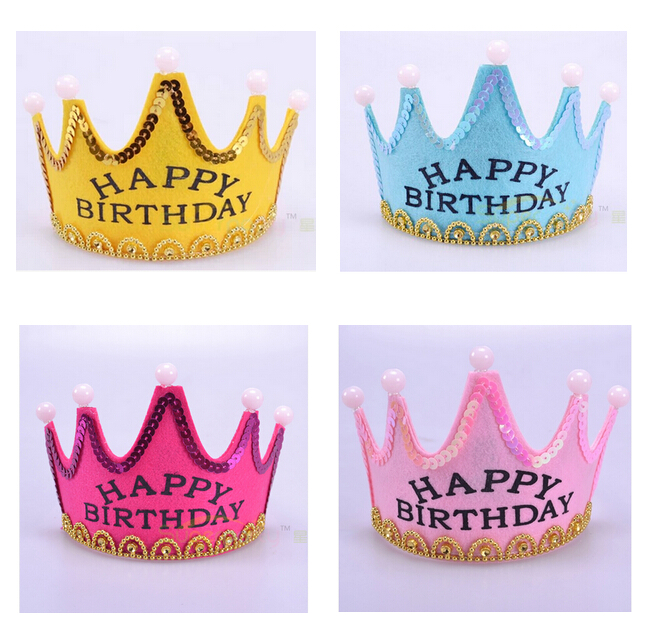 周岁生日派对用品儿童庆生聚会道具头饰公主闪光带灯生日帽子皇冠