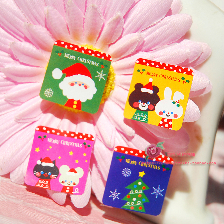 200枚入韩系可爱圣诞节老人卡通小兔礼品盒包装diy装饰贴封口贴纸