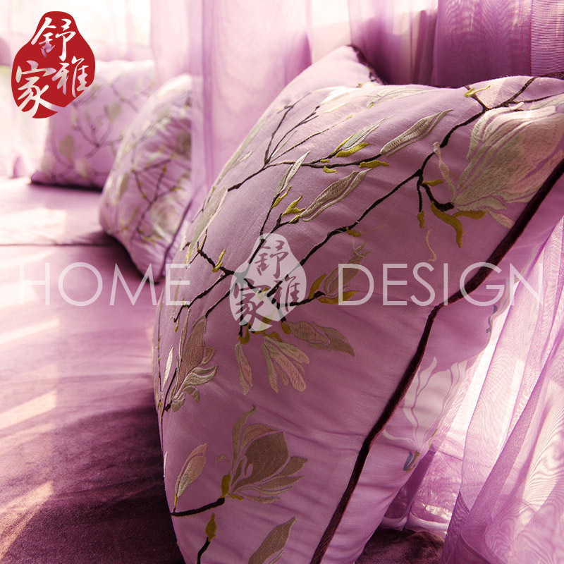 定做紫色低奢新中式刺绣高密海绵主卧飘窗垫沙发垫窗台垫榻榻米垫