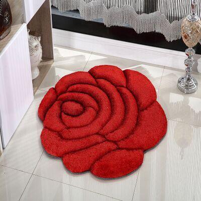 简约现代3D立体玫瑰花地垫婚房客厅地毯圆形卧室床边进门垫玄关毯