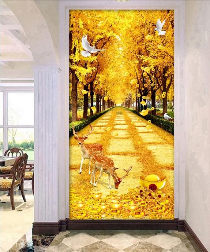 自粘贴纸黄金满地画装饰画客厅餐厅无框贴画竖版走廊过道壁画玄关