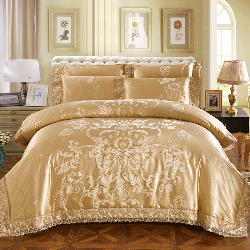 欧式贡缎提花四件套全棉被套纯棉欧美风床上用品床单式风格双人床