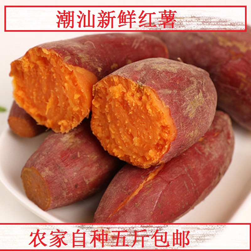 潮汕特产红薯新鲜香甜地瓜潮州农家自种红心番薯广东5斤包邮