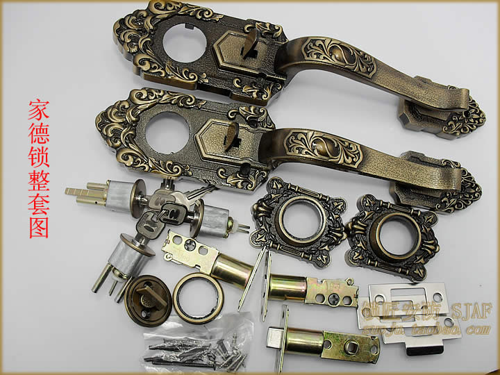 正厂家德锁 铝合金罗普斯金对开大门锁 复古欧式拉手JIADE自装锁