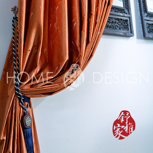 新中式中国风低调奢华客厅书房卧室高档定制窗帘 橘色写意金鱼纹