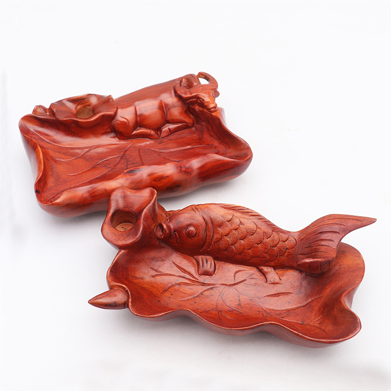 花梨木烟灰缸红木鱼造型动物摆件桌面木雕特色工艺品放锁匙放干果