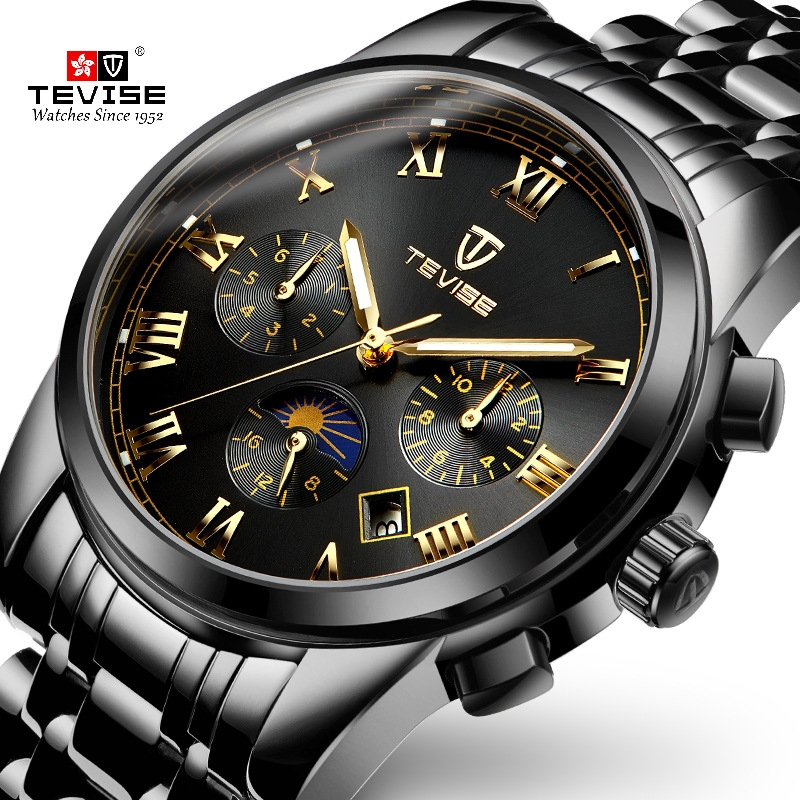 tevise品牌机械表手表运动款多功能全自动机械表防水休闲男士手表
