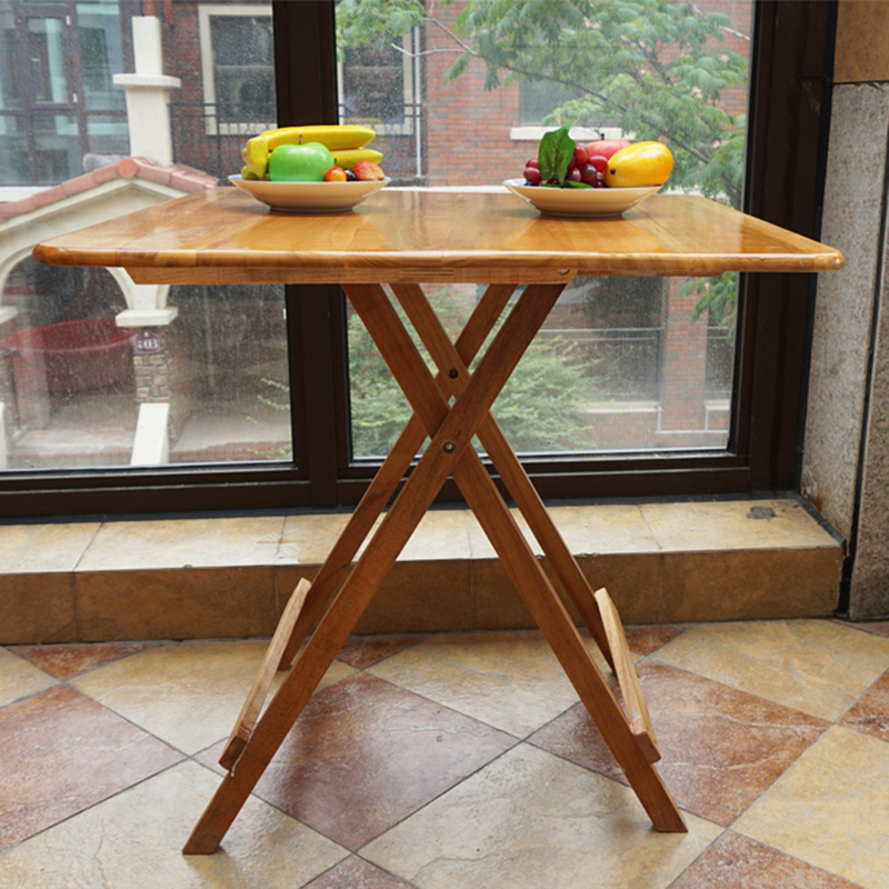 实木折叠桌子简易麻将桌正方形餐桌家用小户型饭桌简约圆桌高桌子