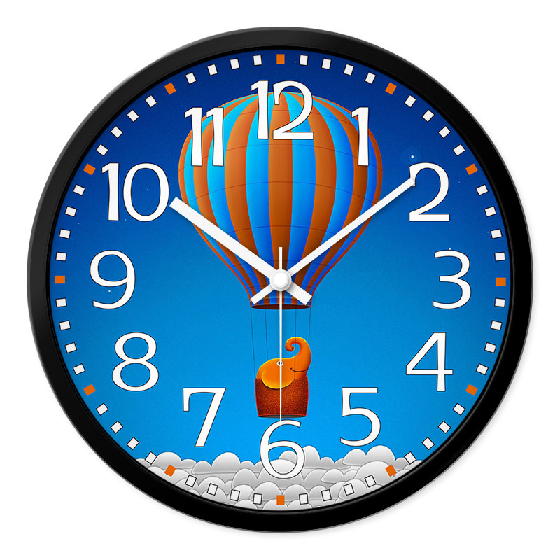 摩门儿童房卡通挂钟可爱卧室客厅静音创意时钟热气球图案石英钟表